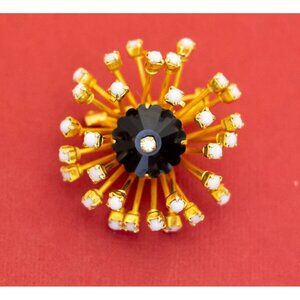 Vintage Rhinestone Abstract Gold Tone Elegant Brooch - F39